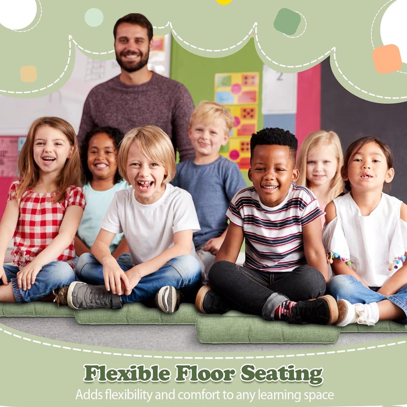 Fumete 8 Pcs Square Floor Pillows for Kids and Adult 16''x16'' Flexible Seating Floor Cushion for Classroom Multicolor Meditation Cushions for Home Daycare Preschool Yoga Meditation (Green) - Image 4